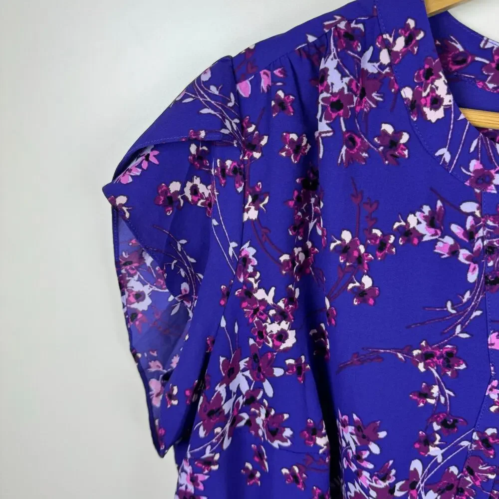 41 Hawthorn Womens Floral Cinched Waist Mini Dress in Purple Sz 1X | Feminine - Picture 5 of 15